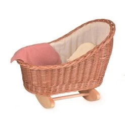 Wicker Rocking Cradle - Natural; With Knitted Blanket