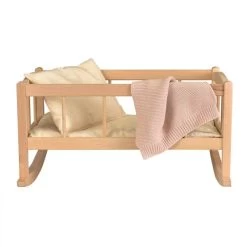 Wooden Rocking Cradle With Knitted Blanket