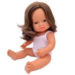 Miniland Caucasian Brown Hair Girl Doll - 38cm