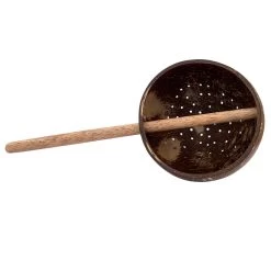 Holed Coconut Scoop; Short Handle